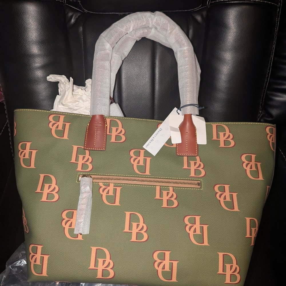 Dooney & Bourke Green and Pink Tote with Structured Design